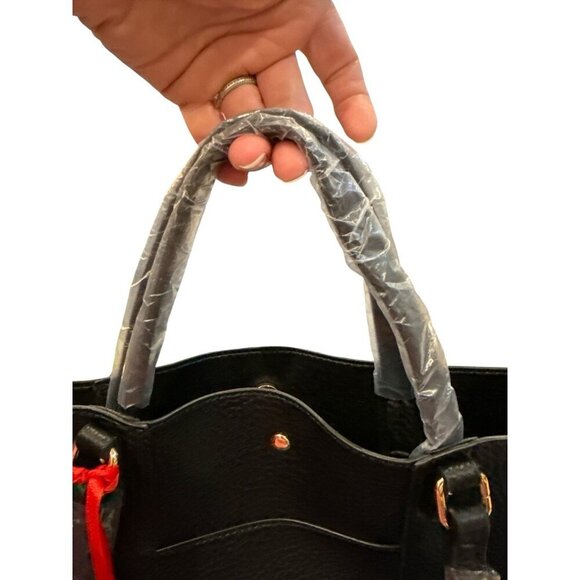 Montana West Leather Large Snap Close Tote Bag Hand Bag Black Double Straps NWT - Picture 7 of 8